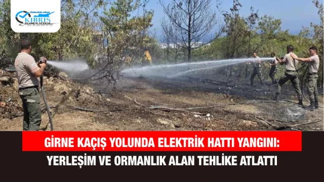 Girne Kaçış Yolunda Elektrik Hattı Yangını: Yerleşim ve Ormanlık Alan Tehlike Atlattı