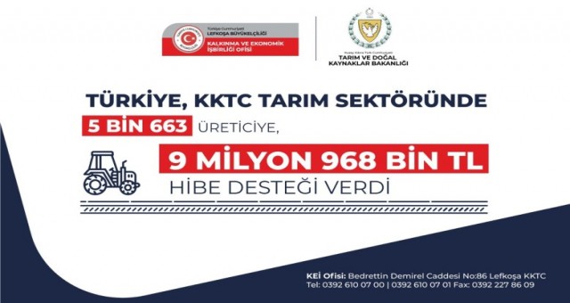 Türkiye, KKTC tarım sektöründe 5 Bin 663 üreticiye, 9 Milyon 968 Bin TL hibe desteği verdi